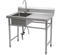 Evier de cuisine, 1 cuve, inox, pose libre, argenté