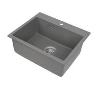 Évier de cuisine - 55 x 45 cm - 1 bac encastrable - En pierre de quartz - Pour meuble bas de 55 cm avec trop-plein, siphon et bonde - Gris
