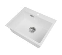 Évier de cuisine - 55 x 45 cm - 1 bac encastrable - En pierre de quartz - Pour meuble bas de 55 cm avec trop-plein, siphon et bonde - Blanc