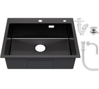 Évier de cuisine 60 x 48 cm en acier inoxydable rectangulaire avec kit de vidage