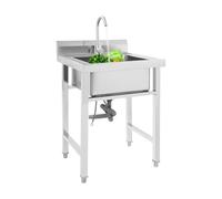 Évier de cuisine 60 x 60 x 80 cm avec robinet, égouttoir, tuyau d'évacuation, tuyau d'alimentation en eau chaude et tuyau d'alimentation en eau froide