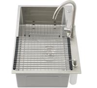 Évier de cuisine, 85 x 50 cm, avec robinet, en acier inoxydable brossé, encastrable, 1 bac, grand lavabo de cuisine moderne avec étagère d'évier, égouttoir, distributeur de savon, siphon, évier en