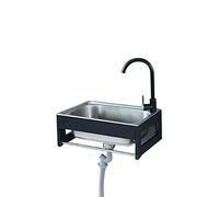 Évier de cuisine à 1 compartiment, mural, usage industriel intérieur, en acier inoxydable, idéal pour la buanderie commerciale, le garage extérieur et le lavage des mai, 37*32+multifunction Faucet