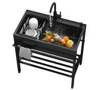 Évier de cuisine à bobine en acier inoxydable noir, 80 cm, 1 bac de cuisine, lavabo, lavabo, atelier, évier de cuisine