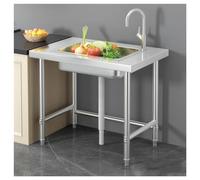 Évier de Cuisine à Cuve Profonde Angles Arrondis Rainures D'écoulement Finition Inox Brossé Evier Professionnel Tôle Renforcée Fixation Triangulaire Pieds Réglables(39.4x23.6x31.5")