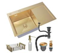 Évier de cuisine à cuve simple Satin Gold 78 x 50 cm - Acier inoxydable, avec siphon, égouttoir et distributeur de savon