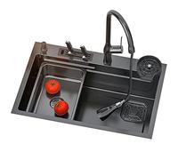 Évier de cuisine à cuve unique avec robinet rétractable et distributeur de savon - Design encastrable - Évier à barre en acier inoxydable avec panier de vidange Teles, parfait pour les cuisines