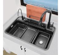 Évier de cuisine à cuve unique en acier inoxydable avec accessoires et kit de vidange, design intégré pour une installation facile et une utilisation durable