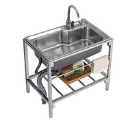 Évier de Cuisine à Cuve Unique en Acier Inoxydable avec Pied, Évier sur Pied pour Buanderie avec Robinet, Éviers Professionnels pour Buanderie/Jardin/Garage 71 x 50 x 85 cm