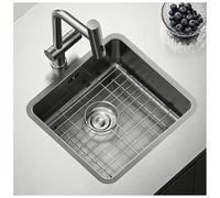 Évier de cuisine à cuve unique en acier inoxydable avec protection de grille inférieure, évier de préparation de bar durable avec kit de vidange(44x41cm)