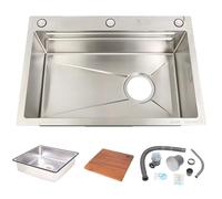 Évier de cuisine à cuve unique en acier inoxydable, poste de travail multifonctionnel encastrable avec planche à découper et bac à légumes (Couleur : argent, Dimensions : 68 x 45 cm)