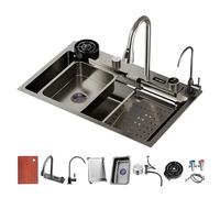 Évier De Cuisine À Cuve Unique, Évier De Cuisine Cascade Raindance, Bouton De Drainage, Rinceur De Verre, Affichage De La Température À LED, avec Crépine De Vidange Et Accessoires (S : 68x46x22cm)