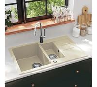 vidaXL Évier de cuisine 142951 – en granit, double bac, gris
