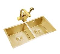 Évier de cuisine à double cuve avec pulvérisateur, 75 x 40 cm, facile à nettoyer, installation en saillie, idéal pour bar et préparation, design en acier inoxydable