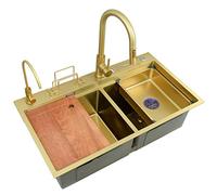 Évier de cuisine à double cuve en acier inoxydable avec robinet et vidange, idéal pour la chambre, la préparation du bar et l'utilisation de camping-car, installation en installation en amont ou en