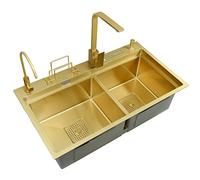 Évier de cuisine à double cuve en acier inoxydable avec robinet et vidange, idéal pour la chambre, la préparation du bar et l'utilisation de camping-car, installation en installation en amont ou en