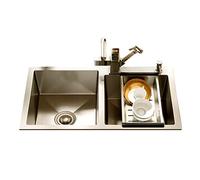 Évier de cuisine à double cuve en acier inoxydable avec robinet extractible à 2 trous pour une installation facile et un design moderne