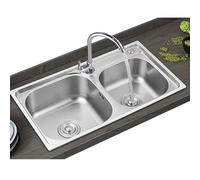 Évier de cuisine à double cuve en acier inoxydable avec robinet facile à nettoyer et sous-couche anti-condensation 75 x 40 x 19 cm Finition argentée B
