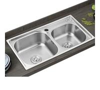 Évier de cuisine à double cuve en acier inoxydable avec robinet facile à nettoyer, résistant à l'usure, anti-condensation, sous-couche argentée, 77 x 42 x 21 cm