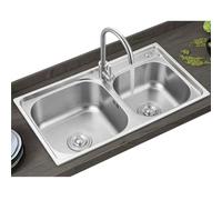 Évier de cuisine à double cuve en acier inoxydable avec robinet facile à nettoyer, sous-couche anti-condensation, argenté, 68 x 38 x 19 cm, parfait pour les cuisines modernes