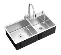 Évier de cuisine à double cuve en acier inoxydable avec robinet rabattable et accessoires de vidange 75 x 45 x 21 cm / 28.3x15.7 in - Design moderne et élégant pour une cuisson efficace et un