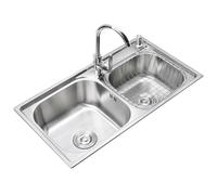 Évier de cuisine à double cuve en acier inoxydable brossé avec robinet 78 x 43 x 22 cm, idéal pour les camping-cars, les maisons et les appartements, design durable et élégant