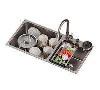 Évier de cuisine à double cuve - Évier de cuisine en acier inoxydable de 81,3 cm résistant aux rayures et aux taches, comprend une grille inférieure et une passoire à panier pour préparation et bar