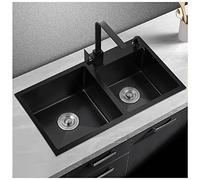 Évier de cuisine à double cuve noir gris en acier inoxydable brossé égouttoir et kit d'installation adapté pour la cuisine, la salle à manger (couleur : C, taille : 72 x 40 x 20 cm)