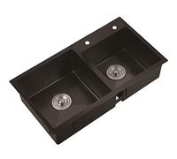 Évier de cuisine à double cuve noir gris en acier inoxydable brossé égouttoir et kit d'installation adapté pour la cuisine, la salle à manger (couleur : A, taille : 82 x 45 x 20 cm)