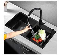 Évier de cuisine à double cuve noir gris en acier inoxydable brossé égouttoir et kit d'installation adapté pour la cuisine, la salle à manger (couleur : D, taille : 72 x 40 x 20 cm)