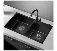 Évier de cuisine à double cuve noir gris en acier inoxydable brossé égouttoir et kit d'installation adapté pour la cuisine, la salle à manger (couleur : B, taille : 80 x 45 x 20 cm)