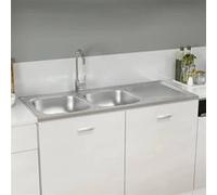 Évier de cuisine à double évier argenté 1200x600x155 mm inox Argenté G