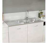 Évier de cuisine à double évier - vidaXL - argenté - acier inoxydable - 1200x500x155 mm - Résistant à la rouille - Épaisseur 0 6 mm
