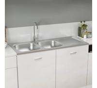 Evier de Cuisine à Double Lavabo Argenté 1200x500x155 mm Inox Maison vidaXL