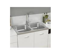 Evier de cuisine à double lavabo argenté 800x500x155 mm inox 147234