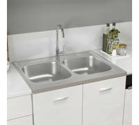 Evier de Cuisine à Double Lavabo Argenté 800x600x155 mm Inox Maison vidaXL