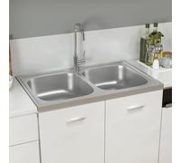 vidaXL Évier de cuisine à double lavabo argenté 800x500x155 mm inox