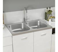 vidaXL Évier de cuisine à double lavabo Argenté 800x500x155 mm Inox 147234