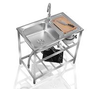 Évier de cuisine à double lavabo en acier inoxydable 83,1 x 48,3 cm autonome avec étagères à double couche et accessoires pour la maison et le restaurant