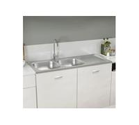 Evier de Cuisine à Double Lavabo Evier Encastré Lavabo de Cuisine Lavabo Encastré Maison Intérieur Argenté 147238