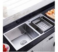Évier de cuisine à double rainure - Évier de cuisine intégré en acier inoxydable brossé - avec égouttoir - 78 x 43 x 21 cm