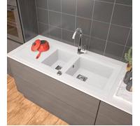 Evier de cuisine à encaster 1 cuve et demi bac en résine minérale Blanc 98 x 50 cm