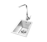 Évier de cuisine à encastrer en acier inoxydable à une cuve, fait main, avec bonde à vanne d'angle, robinet carré et tuyau d'arrivée d'eau (2842)