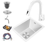 Évier de cuisine à encastrer en acier inoxydable, fait main, avec robinet extractible, panier d'égouttage, vanne d'angle et tuyau d'arrivée d'eau (2540)