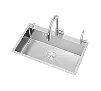 Évier de Cuisine à Montage par Le Haut Sus304, évier de Poste de Travail à cuve Unique avec crépine sous Plan, Panier à déchets, Haut de Gamme Fait à la Main pour Bar ou extérieur