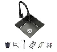 Évier de cuisine à une cuve, petit modèle en acier inoxydable, à encastrer par le dessus ou par le dessous, fabriqué à la main, anti-rayures, avec égouttoir réglable et facile à nettoyer.