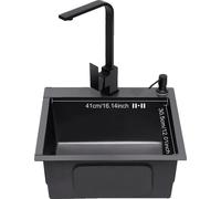 Evier de cuisine, acier inoxydable 304 de qualité alimentaire, cuve simple, robinet et filtre de vidange inclus, noir