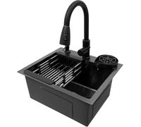 Évier de Cuisine Acier Inoxydable évier Multifonction 1 Bac Encastrable Evier Avec Panier de Vidange et Distributeur de Savon de Cuisine,Pour Cuisines, Restaurants, Cafés, Bars (40*45cm Avec robinet)