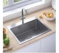Évier de cuisine - Acier inoxydable - Rectangulaire - 1 bac - Sous plan - Gris