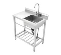 Évier de cuisine autonome en acier inoxydable - 1 bac simple - 80 x 55 x 84 cm - Évier de restauration commerciale avec étagère pour robinet, pour restaurant, garage, buanderie, jusqu'à 100 kg, lavabo